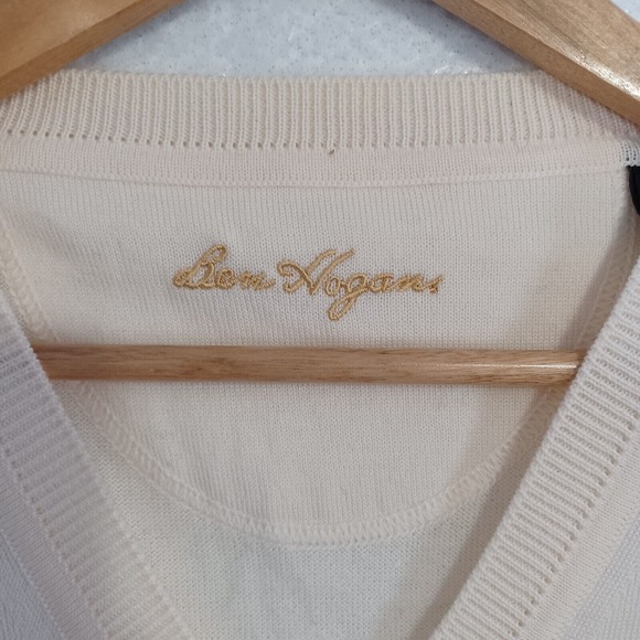 Ben Hogan Men's Large Merino Wool Cream V-neck Sweater Vest Bulldog Golf Italy - Picture 5 of 10